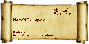 Mazák Apor névjegykártya